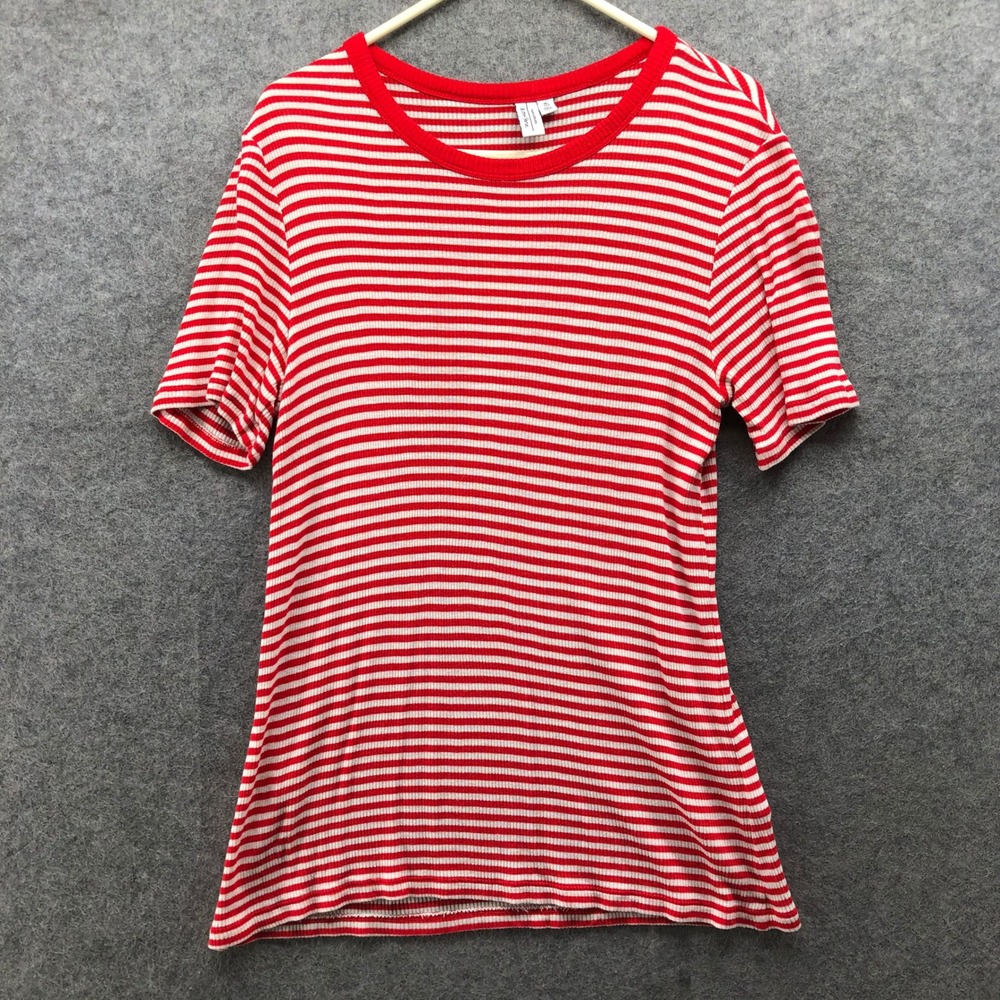 & Other Stories Red & White Striped Ribbed Ringer T-Shirt Womens M French Girl